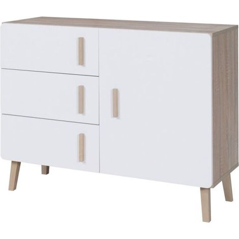 Meublorama – Petit buffet scandinave chêne et blanc – Dimensions 100 x 78 x 40 cm – Construction robuste et facile à entretenir – Rangement compact