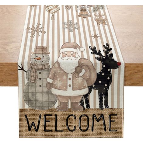 Chemin de table de Noël neuf, imprimé Père Noël et rennes, décoration festive pour la table, nappe/drapeau long - 180 x 30 cm (polyester) - 5