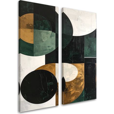 Tableaux sur toile lot  Abstraction géométrique verte 2 x 20x40