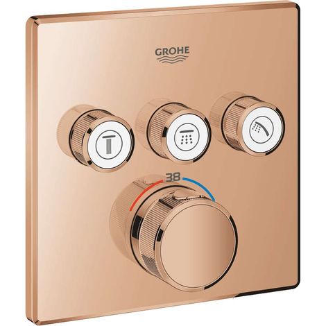Thermostat Grohtherm SmartControl 29126 carré FMS 3 vanne d'arrêt chaud coucher de soleil (1/2)