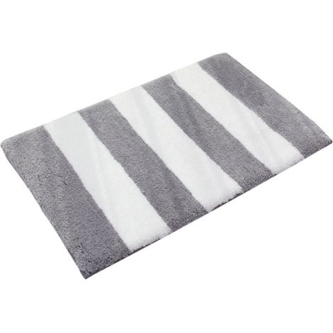1 tapis de bain rayé noir et blanc 50 x 80 cm, couleur : gris et blanc