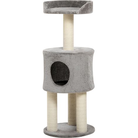 Arbre à chat griffoirs sisal naturel, plateforme peluche, arbre à grimper 103 cm gris (1/5)