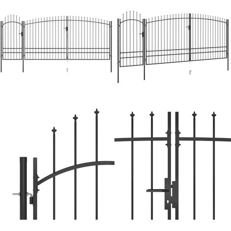 vidaXL Portail de clôture de jardin avec dessus en lance 5x2,45 m Noir (1/5)