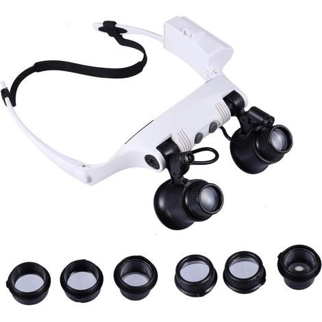 Loupe Frontale à 4 Lentilles Éclairage LED, Grossissement 10x/15x/20x/25x, Structure Abs, Usage Bricolage Et Réparation Précise, pour Horlogerie, Couture Et Inspection Détaillée (1/5)