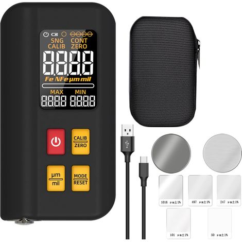 Jauge D'Épaisseur de Revêtement Rechargeable 0,1 Micromètre/0-1500 ΜM Fe/NFe MAX/MIN Mesure Du Zéro Affichage T2X-EBTN Installation Facile (1/5)