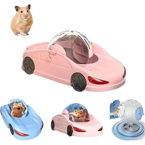 Hamster Exercise Ball Sports Car,Hamster Car with Detachable Transparent Ball,Funny Exercise Wheel for Hamsters,3 Modes Available,Suitable for Dwarf Small Pet - Safe, Breathable and Cute (Pink, 5.7") (1/5)