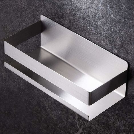 Bathroom shelf, stainless steel storage shelf, perforated wall-mounted bathroom shelf (Silver) (1/5)