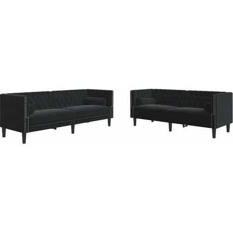 Wohnzimmer Couch 2 Stk. Schwarz Samt vidaXL (1/5)