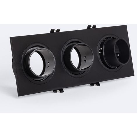 Downlight-Ring Quadratisch Schwenkbar mit niedrigem UGR für drei LED-Glühbirnen GU10 / GU5.3 Schnitt 75x235 mm Suefix Schwarz