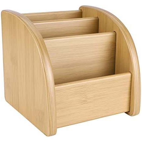 BEBUSINGOTO Desktop-Aufbewahrungsbox, 3-Gitter-Multifunktions-Bambus-Aufbewahrungsbox, TV-Haushaltsgegenstände mit Fernbedienung, hölzerne Kosmetik-Aufbewahrungsbox (1/5)