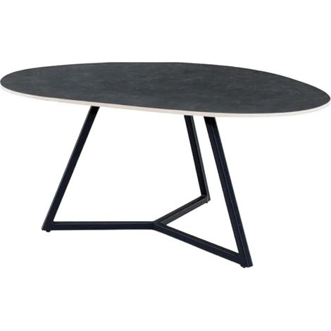 Table basse PETRANO 90 cm en céramique gris anthracite et métal noir – Forme organique (1/5)