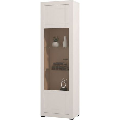 Vitrine Palena, Ausstellungsregal 4 Böden, 1 Tür, 5 Fächer, 58x35x194h cm Beige