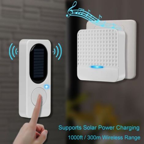 Sonnette sans fil solaire - Portée 300 mètres 52 mélodies et LED - Extérieur étanche IP64 - Auto alimentée (1/4)