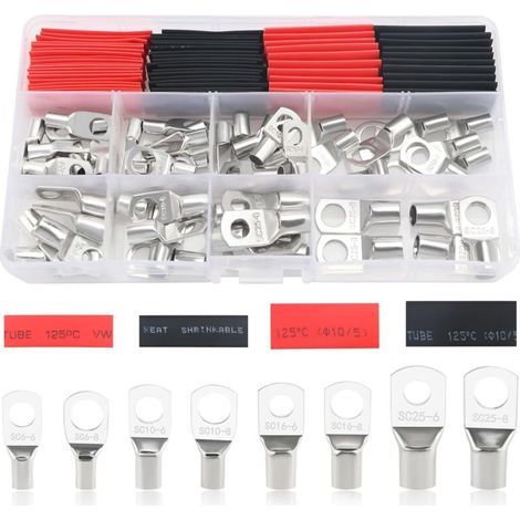 120 Pièces M6/M8 Cosses Tubulaires Kit, Cosses de Embouts de Câble de Batterie, pour Câble Électrique, avec Gaines Thermorétractables, Argent (1/4)