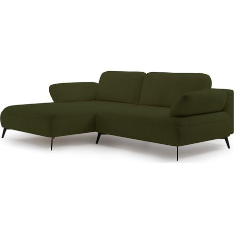Selsey Avolla – Ecksofa mit Schlaffunktion, Bettkasten und hydrophober Chenille, linksseitig, Olivgrün