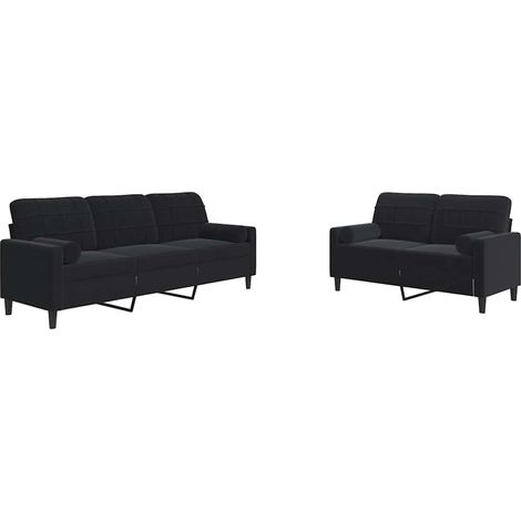 Maison Exclusive - Ensemble de canapés 2pcs et coussins et traversins noir velours (1/5)