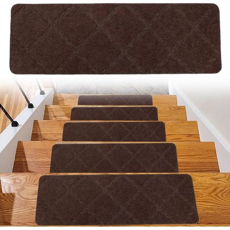 Lot de 15 tapis autocollants pour marches d'escalier, 55 x 19 cm, pour l'intérieur, la maison, les escaliers en bois, carrelage et marbre (marron) (1/5)