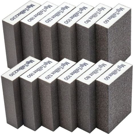 12pcs Éponge de ponçage, Cales à poncer kit Polissage Grain 60/80/100/120/180/220 spécifications lavables et réutilisables