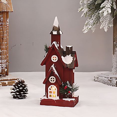Bocqde Cadeaux et décorations de Noël - Maison/Maison de neige en sapin rouge lumineux en bois - Vente de liquidation (1/3)