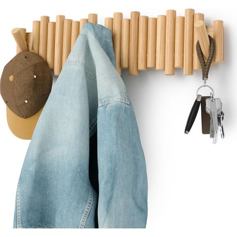 Umbra Picket 8 Appendiabiti da Parete in Naturale con Ganci Ribaltabili in Legno (1/5)