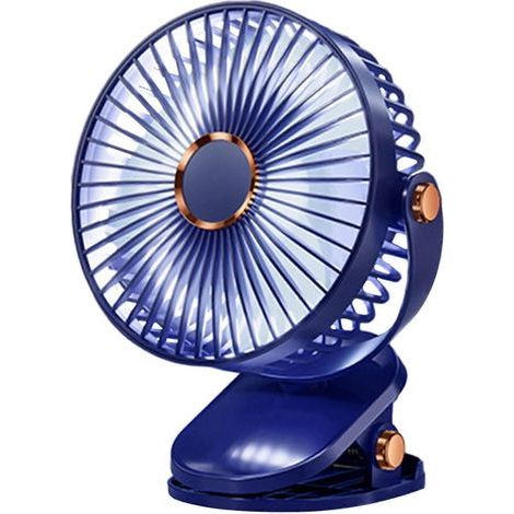 HONORNIC – Mini-Clip-Ventilator mit 5 Geschwindigkeitsstufen, 720°-Drehung, USB-Anschluss, tragbar, leise, für Schlafzimmer, Camping, Büro oder drinnen/draußen. Farbe: Blau. (1/5)