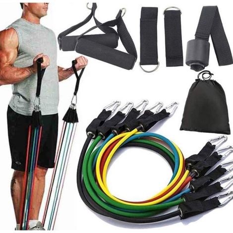 Elastiques De Musculation - 5 Niveaux De Résistance 15 À 35 Livres - Avec Poignées Sangles Ancrage Porte - Lot De 11 Pièces