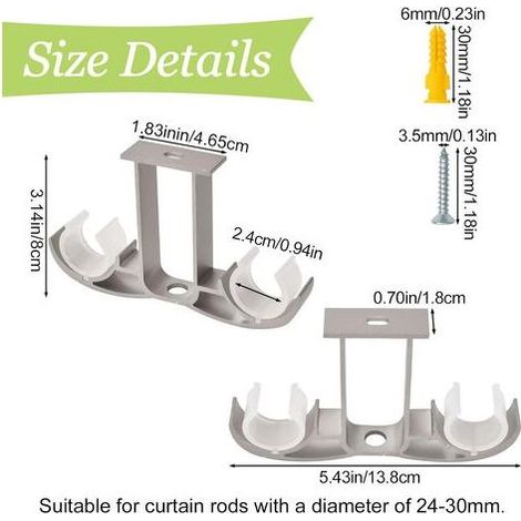4-teiliges Gardinenstangen-Halterungsset – Aluminiumlegierung – Doppelte Deckenmontage für Wohn- und Schlafzimmer, Grau, 13,8 x 8 cm (1/5)