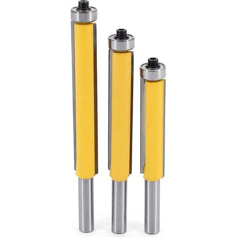 3Pcs Fraise à Copier, 8mm Tige Outils de Fraisage de Menuiserie Bricolage de Coupe avec Roulement Supérieur, Fraise à Bois Fraise Extra-longue Fraise à Raser Mèche Droite-RAPANDA