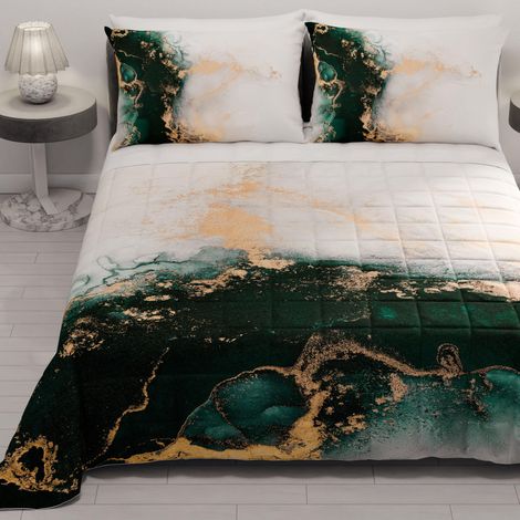Couvre-lit d'été 220x260 cm 100 g/m² Double Face, Couette légère pour lit Une Place et demie, Printemps, Modèle Marbre Émeraude, 100% Fabriqué en Italie (1/5)