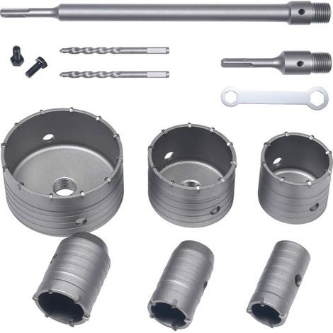 Hole Saw Set, 10-Piece Concrete Core Drill Bit Set, SDS Extension Rod, Tungsten Carbide Tip - Ø35mm, 40mm, 50mm, 65mm, 80mm and 110mm, High Quality (1/5)