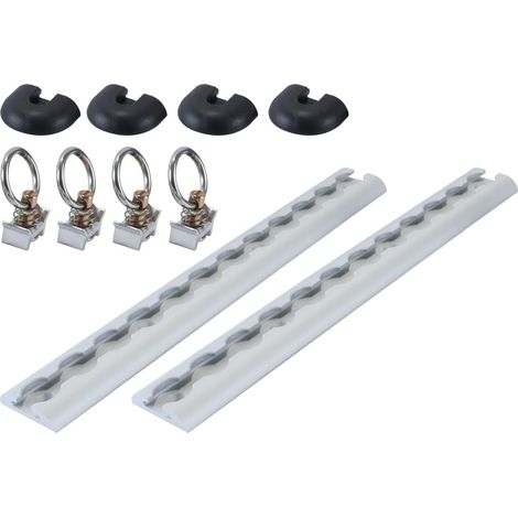 Rail d'arrimage en aluminium avec fixations, 4 œillets d'arrimage et 4 embouts. Rail d'arrimage pour remorques, camions, mobil-homes et yachts. (1/5)