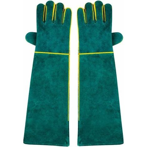 1 par de guantes de soldadura, 58 cm de largo hasta el hombro, cuero de vaca dividido, forrados de espuma, rojos, largos, para soldadores MIG y TIG, barbacoa, jardinería, estufa, chimenea. (1/3)
