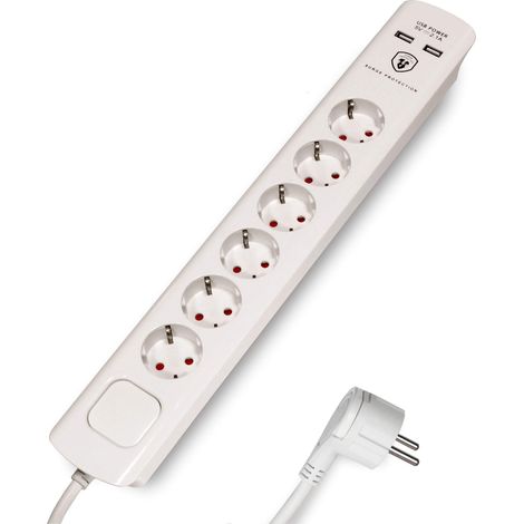 Multiprise avec USB et fiche plate, 6 prises avec interrupteur, parasurtenseur et câble de 3 m (1/5)