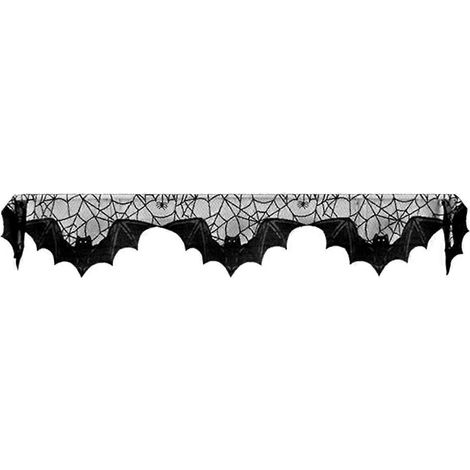 Nappe en dentelle noire motif toile d'araignée pour Halloween, idéale pour recouvrir une cheminée. (1/5)