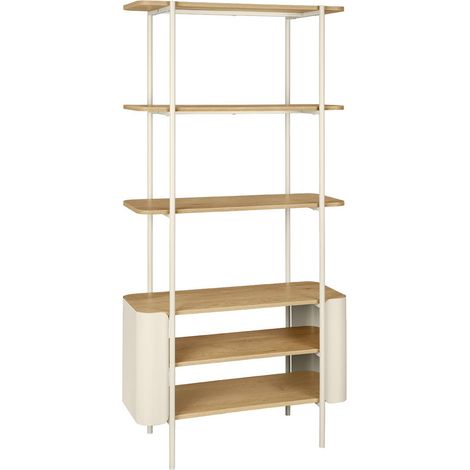 Bookshelf with curved metal and wood decor, 6 levels, beige 80x33.8x172 cm - Molto