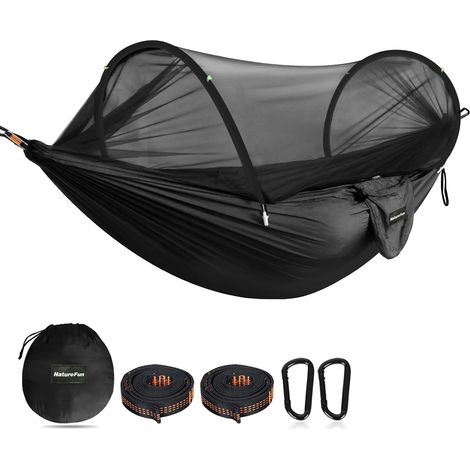 Ultraleichte Camping-Hängematte  Moskitonetz-Hängematte  300 kg Tragkraft, atmungsaktives, schnelltrocknendes Fallschirmseiden-Nylon  2 hochwertige Karabiner, 2 Nylon-Tragegurte
