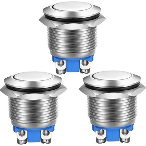 3pcs Momentary Push Button Stainless Steel Screw Terminals Waterproof Button 19mm 2A 12V/24V/125V/250V (Flat Head) (1/5)