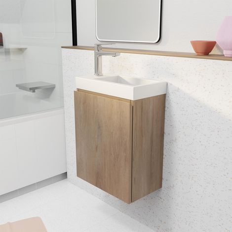 Mueble Lavabo 40x50x22 cm Decoración Madera con Lavabo Blanco (1/5)