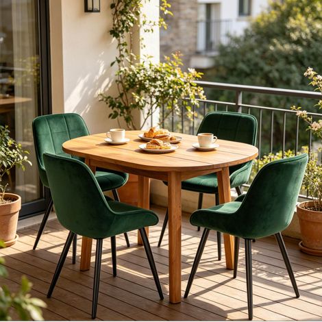 Sillas de comedor de terciopelo verde oscuro, lote de 4, estructura metálica HAVRYA (1/5)