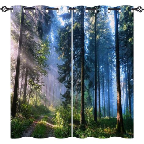 Rideau Occultant Brumeux Forêt Jungle Arbre Tenture Opaque à Oeillets Draperies Intérieurs Rideau Thermique Isolant pour Maison Chambre Salon Fenetre 2 Pièces L 107 x H 160 cm - 107L X 160H cm (2 Pann (1/5)