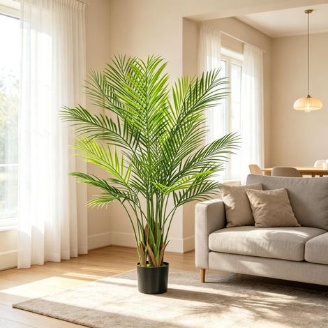 Künstliche Palme 120 cm Grün, Kunstpflanze im Kunststofftopf, Deko (1/5)