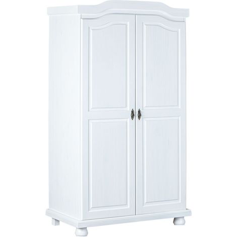 Armoire 2 portes en pin massif blanc 104x56x180 cm – Grand espace de rangement – Design épuré pour chambre – Livrée prête à monter – Inter Link (1/5)