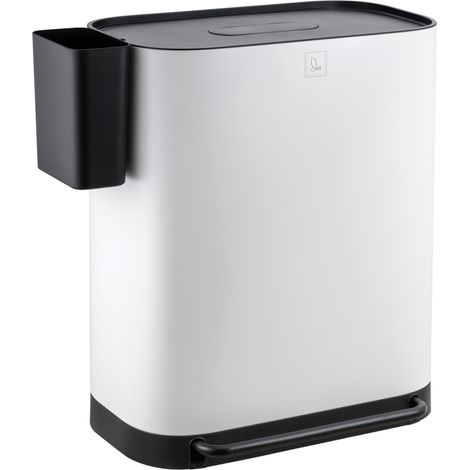 Svita – Poubelle à pédale 60l 2 compartiments avec couvercle blanc – Acier peint par poudrage – Filtre à charbon actif pour neutraliser les odeurs
