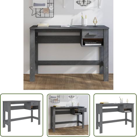 The Living Store Bureau HAMAR Gris foncé 110x40x75 cm Bois massif de pin - Bureau En Bois - Bureau Design - Bureau Moderne - Bureau Pour Ordinateur - Meuble De Bureau (1/5)