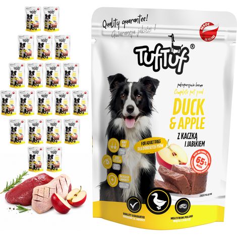 Cibo umido per cani TufTuf Anatra con Mela, bustina da 20x300g, carne in scatola. (1/2)