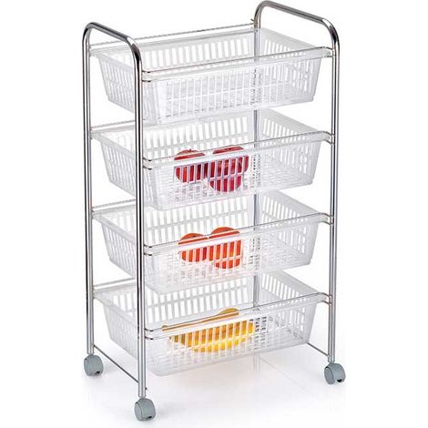 CARRELLO DA CUCINA PORTAFRUTTA 4 CASSETTI 36X47X82 CM COLORE BIANCO