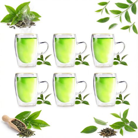 Vasos térmicos de 300 ml para café o té, con asa, juego de 6 unidades. (1/5)