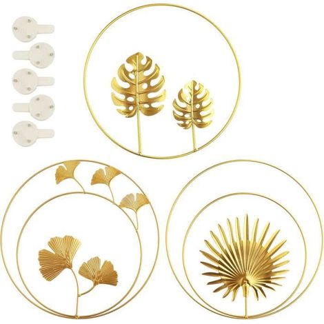 Sculptures Murales Décoratives en Fer 3 PCS, 3D Décoration Murale en Métal Feuilles Rondes Figurine Murale Nature Gingko Bilob[371] (1/4)