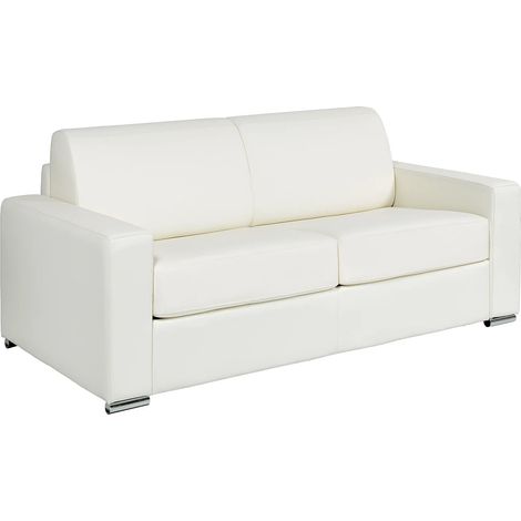 Divano letto 3 posti a ribalta Posto letto 140 cm Materasso 14 cm Pelle di bufalo Bianco - CALITO (1/5)