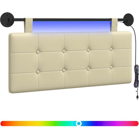 vidaXL Tête de lit suspendue Avec lumière LED Crème Simili cuir